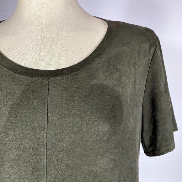 Moa Moa Dark Green Faux Suede Split Back Top Sz L - Picture 5 of 6
